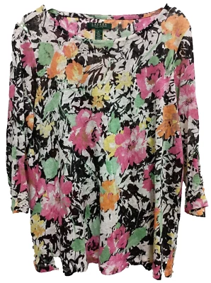 Suéter de lino grande floral manga 3/4 Preppy Lauren para mujer Lauren Ralph Lauren Foto 1 de 4