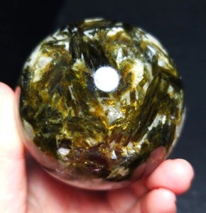 TOP277G Natural Green Tourmaline Mica Symbiotic Crystal Sphere Ball Healing QQ20 - Picture 1 of 22