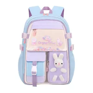 Girls Backpack Elementary School Bag Cute Rabbit Design Preschool Blue L - Picture 1 of 7