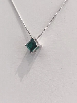 Collana punto luce in argento 925 con zircone A++++ taglio quadrato  VERDE - Immagine 1 di 4