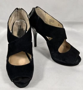 Michael Kors Black Open Toe Suede/Patent Leather Stiletto Size 7.5M - Picture 1 of 24