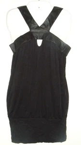 Mini Vestido Marciano KITTY Negro Cuero Genuino Borde Sexy Seda Bandas XS LBD - Imagen 1 de 4