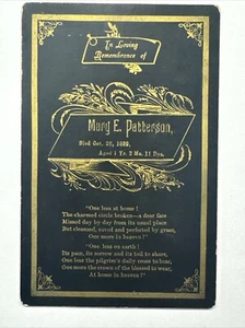 1889 Springfield, Ohio cartolina funebre Mary E. Patterson VECCHIO DI UN ANNO - Foto 1 di 6