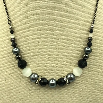 NEXT Bead Necklace Black & White Retro Christmas Hippy Party Disco MOD - Image 1 of 4