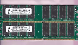 2GB 2x1GB PC-3200 PNY A0TQD MICRON CHIPS DDR-400 DESKTOP MEMORY KIT DDR1 PC3200 - Picture 1 of 6