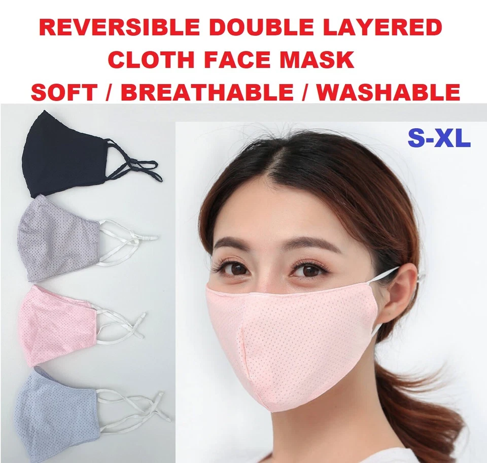 1/2/3pcs Double Layered Reversible Face Mask For Adult Silk Cotton Mesh Washable - Image 1 of 4