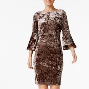 Calvin Klein Gray Velvet Sheath Dress 3/4 Bell Sleeve Dress Unlined Size 8 - Picture 1 of 12
