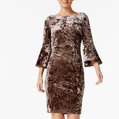 Calvin Klein Gray Velvet Sheath Dress 3/4 Bell Sleeve Dress Unlined Size 8 - Image 1 of 4