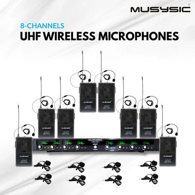 MUSYSIC Wireless Microphone 8-Channels UHF Lapel Lavalier & Headset  Mic - Image 1 of 4