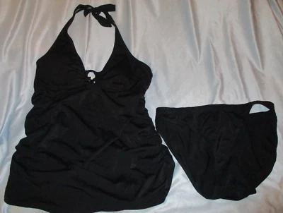 Motherhood Maternity Swimsuit Black Two-Piece Halter Top & Bikini Bottom Size L - Image 1 of 4