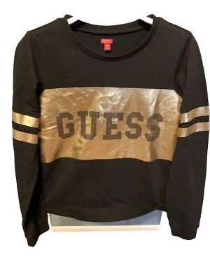 Sudadera con capucha negra dorada Guess estilo Y2K Spellout para mujer talla L usada en excelente estado Foto 1 de 4