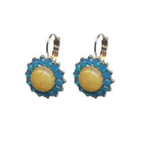 Mariana Earrings Yellow Jasper Mineral & Caribbean Blue Opal Austrian Crystal... - Picture 1 of 3