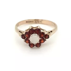 9ct Oro Amarillo Almandino Granate Y Ópalo Redondo Anillo Talla I Británico Made - Imagen 1 de 12