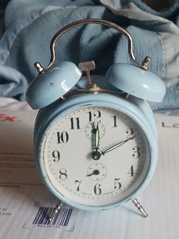 1970’s Bell Alarm Clock Insa Yugoslavia Working Keeps Time Blue Retro Cover