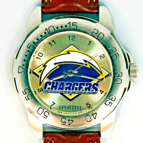 San Diego Chargers, Sportivi New Unworn NFL Mans Vintage 1997 Leather Watch! $65 Cover