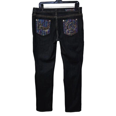 Coogi Women's Jeans Size 15/16 Straight Leg Rhinestone Pockets Black Denim  - Image 1 of 4