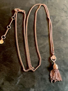 DKNY Logo Long Crystal Tassel Pendant Necklace Rose Gold Tone - Picture 1 of 8