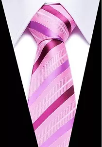New Classic Paisley Pink Stripe JACQUARD WOVEN 100% Silk Men's Tie Necktie - Picture 1 of 2