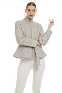 Abrigo Corto Patty Kim Nuevo con Etiquetas $248 Pamela Diamante Acolchado Gris Talla XS-FE24-162 - Imagen 1 de 5