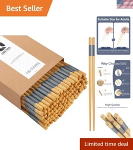 100 Pairs  Bamboo Chopsticks - Eco-Friendly 9.45in, Dishwasher Safe - Picture 1 of 8