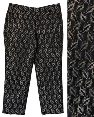 Ann Taylor Sig Straight Fit Navy Gold Brocade Jacquard Ankle Pant Formal Goth 6 - Image 1 of 4