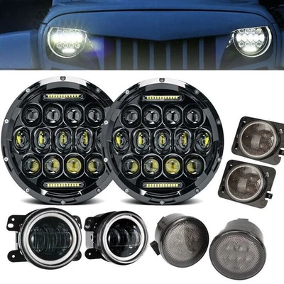 Faros LED antiniebla intermitente luces laterales 8 piezas para Jeep Wrangler JK 2007-2018 7" Foto 1 de 4