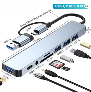 USB-C Hub 8-IN-2 Adapter USB 3.0 Verteiler Splitter Kartenleser für Laptop TV PC - Bild 1 von 7
