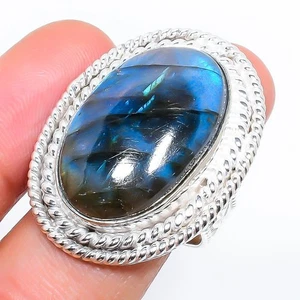 Labradorite Gemstone Handmade 925 Sterling Silver Jewelry Ring Size 8.5 - Picture 1 of 4