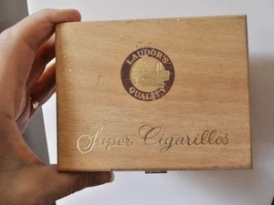Cigarillos Box Wooden Wood LAUDOR'S QUALITY SUPER Empty Hinged Lid Vintage - Picture 1 of 10