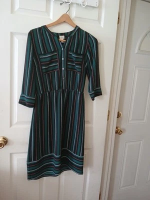 Vestido para mujer Dressbarn talla 8 verde a rayas midi manga con puños informal trabajo Foto 1 de 4