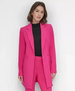 Blazer largo de un botón DKNY Petite para mujer 6P Wild Berry cierre de botones L/S - Imagen 1 de 20