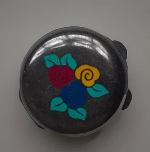 Vintage NAJ OLEARI 925 Sterling Silber Pillendose bemalt Blumen Italy #10 - Bild 1 von 11