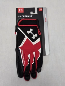 Under Armour Men’s Small Black/White/Red UA Clean Up Batting Gloves  Heat Gear - Picture 1 of 12