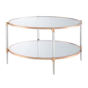 Royal Crest Two-Tier Clear Acrylic Glass Coffee Table with Gold and Chrome Frame - Picture 1 of 7