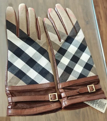 Guantes BurberryNova a cuadros y piel de cordero marrón talla: 7 Foto 1 de 4