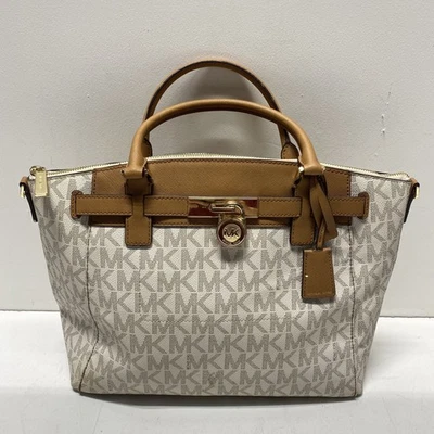 Bolso Michael Kors de cuero beige con logotipo con asa superior Foto 1 de 4