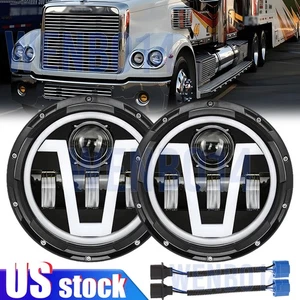 2PCS 7"inch Black Round LED Headlights High/Low Beam For Mack R Truck 1981-1991 - Picture 1 of 10