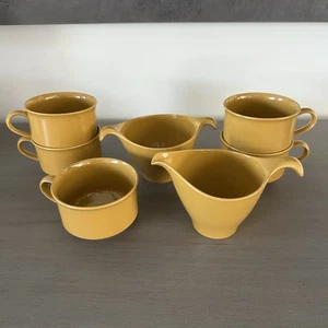 Vintage Lenotex Lenox Ware Melamin 5 Kaffeetassen, Milchkännchen & Zucker MCM gelb - Bild 1 von 5