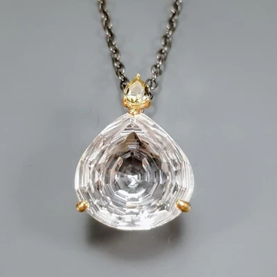 Jewellery 22 ct+ Natural Quartz Necklace 925 Sterling Silver 18"/N27562 - Image 1 of 4