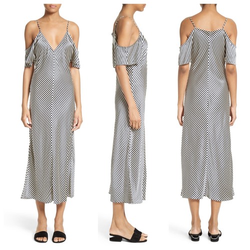 Abito nuovo con etichette $495 T by Alexander Wang a righe in seta con spalle fredde [TG. 6] #E438