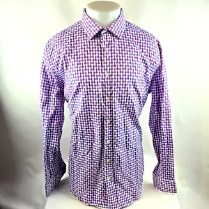 Bugatchi Shirt Mens XL Purple White Button Up Casual Classic Fit Check Geometric - Picture 1 of 9