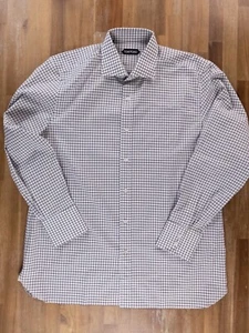 TOM FORD white cotton linen mix plaid motif dress shirt Size 44 / 17.5 authentic - Picture 1 of 6