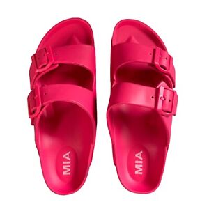MIA Women's Neon Pink Slides Sandals Size 8 Double Buckle Strap Barbiecore
