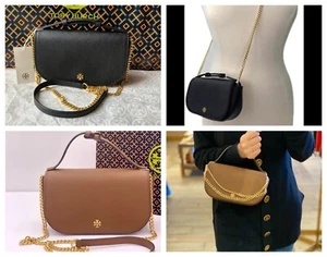 NWT! TORY BURCH EMERSON Top Handle Leather Crossbody Bag Logo Chain Strap - Picture 1 of 18