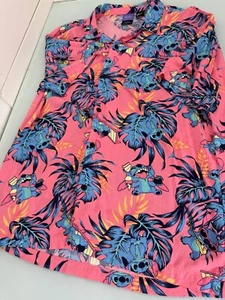Disney Lilo & Stitch Hawaiian Shirt Men's XL Button Down Short Sleeve Pink Camp - Picture 1 of 7
