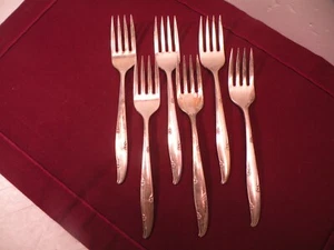 Set Of 6 Oneida Community Silverplate SILVER FLOWERS SALAD FORKS 6 3/4" - Picture 1 of 5