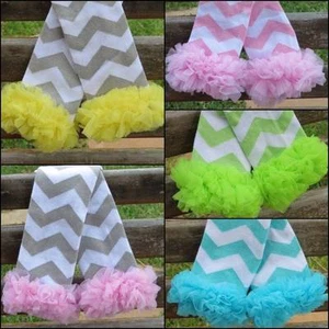 Chevron Chiffon Ruffle Leg Warmers 12" Gray Yellow Pink Turquoise Lime - Picture 1 of 6