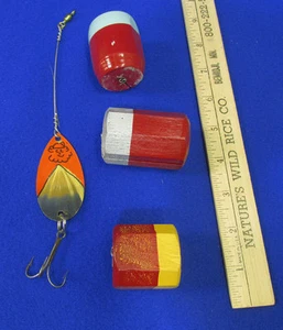 Handbemalter Muskie Spinner Köder Grand Daddy Bait Co & Holzschwimmer 4 Stück - Bild 1 von 2