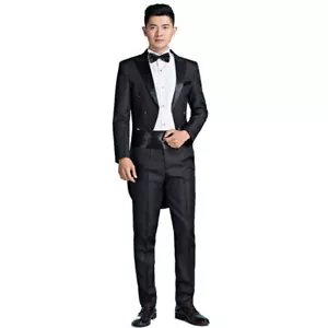 Uomo Smoking Completo da Giorno Frac Pantaloni Giacca Sera Code Redingotte - Foto 1 di 14