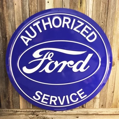 Ford Authorized Service Embossed 24" Metal Tin Sign Ad Vintage Garage Dealer New - Image 1 of 2